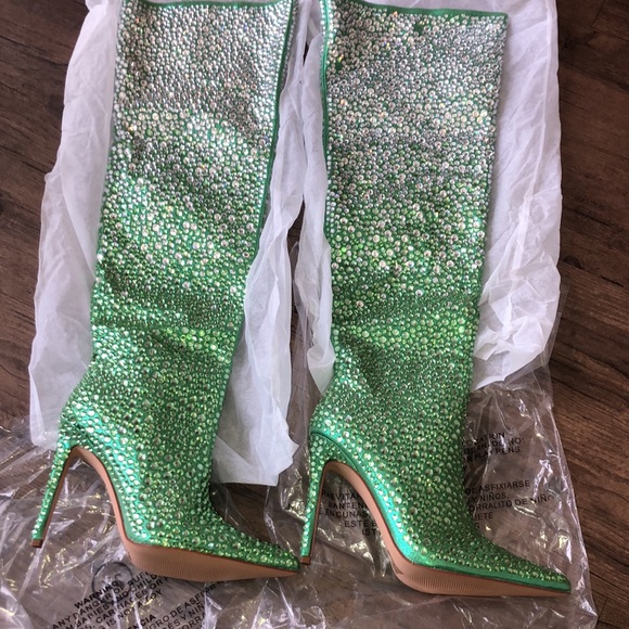 Azalea Wang Money Green Long Heel Boots - Picture 3 of 11